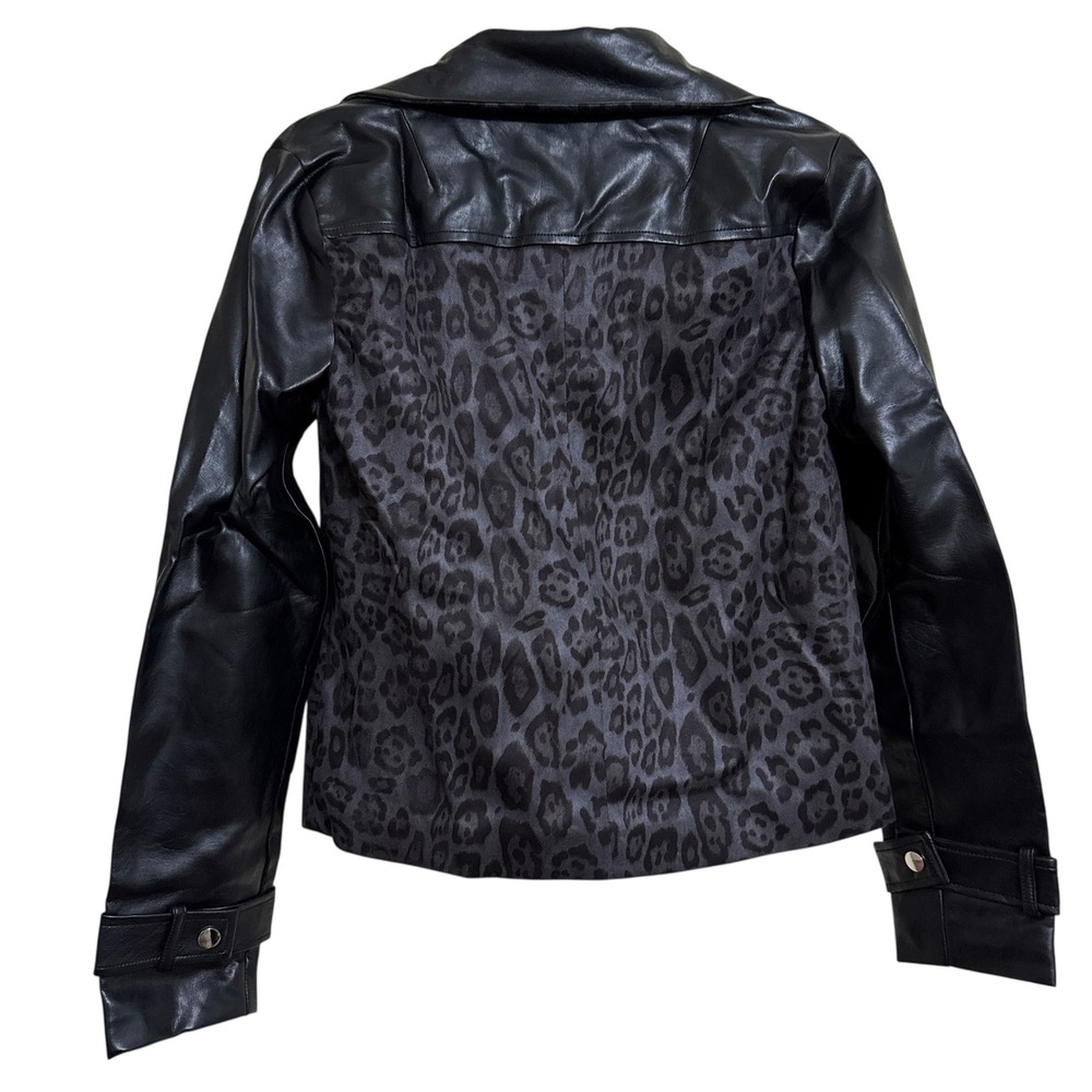 Tobi Womens Leopard Print Faux Leather Moto Jacket Black Grey Small FOJ14083I - Picture 2 of 4